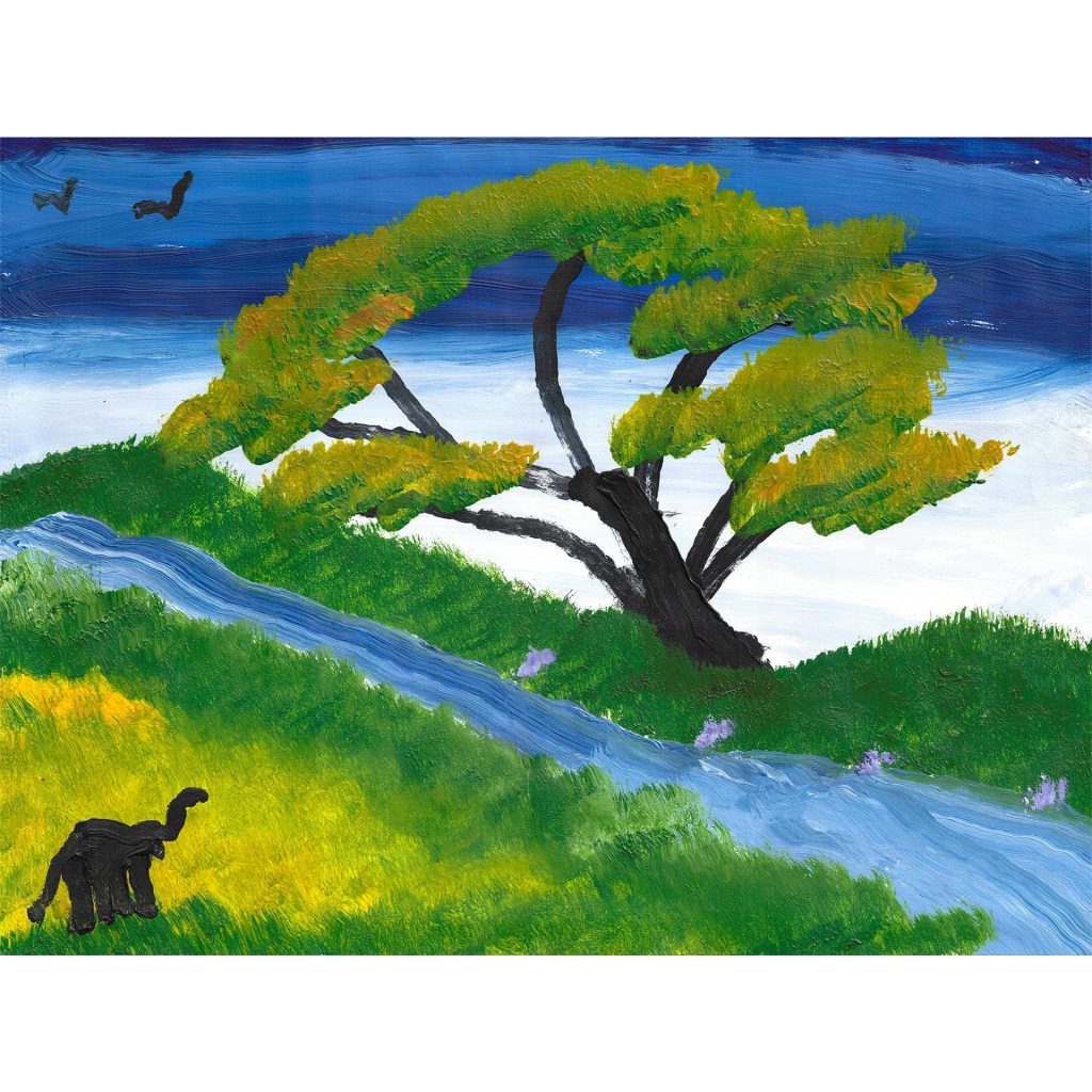 Two Trunks Under A Tree By Elephant Suda Elephant Art Online